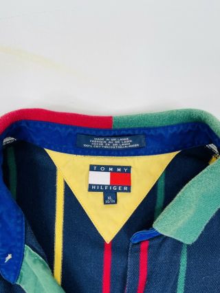 Vintage 90s Tommy Hilfiger Mens XL Multi Color Striped Polo Shirt Streetwear 2