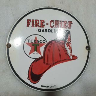 Texaco Fire Chief 12 Inches Round Vintage Enamel Sign