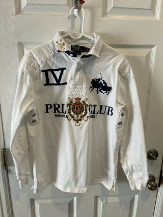 Men’s Vintage Ralph Lauren Polo Iv Prl Club Rugby Shirt White Custom Fit Size M