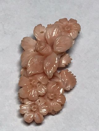 Vintage Carved Coral Colored Pinky Orange Flower Detailed Petal Cluster Stone