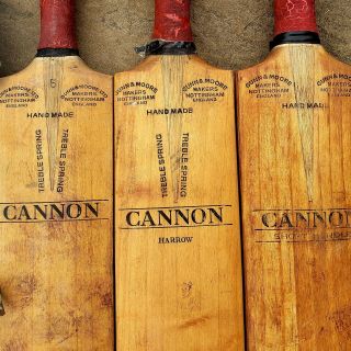 Three Vintage Gunn & Moore Cricket Bats,  Mitre Shin Pads