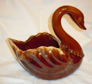 Vintage Hull Swan Art Pottery Planter - Brown Stone Signed F 71 Signed