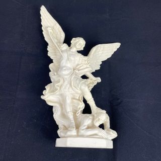 Vtg Signed A.  Santini Resin Sculpture Italy Arch Angel Michael And The Dragon 12”