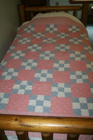 Vintage Farmhouse Quilt Checkerboard Red White Blue 60 X 69 Feed Sack?