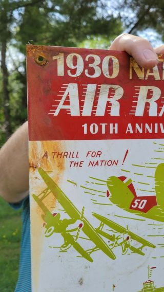 VINTAGE OLD NATIONAL AIR RACES AIRPLANE PORCELAIN GAS STATION SIGN AIRCRAFT AERO 2