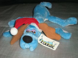 Vintage Dakin Foofur Phil Mendez Plush Stuffed Animal Blue Dog Xmas Reindeer