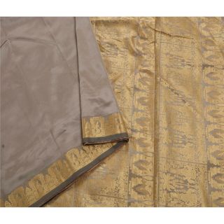 Sanskriti Vintage Grey Heavy Saree Blend Silk Fabric Woven Baluchari Sari Blouse