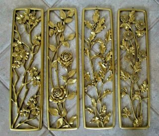 Set 4 Vintage Syroco 4 Seasons Molded 1950s Gold Mcm Wall Art Grouping Plaques