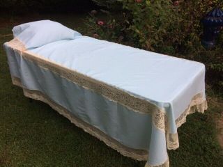 2 Vintage Custom Bed Covers Blue Crepe With Lace Twin Summer Covers Bedspread