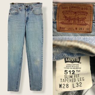 Vintage 90s Levis Usa 512 Slim Tapered High - Waisted Mom Jeans 28x32 Light - Wash