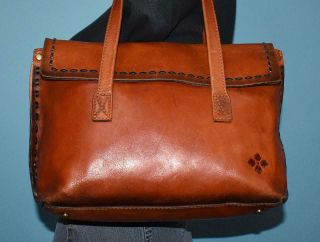 Patricia Nash Vintage Inspired Brown Leather Stitched Flap Hand Bag Purse
