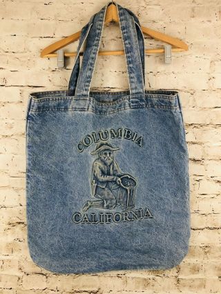 Vintage Blue Jean Denim Tote Shoulder Bag 3d Columbia California Gold Prospector
