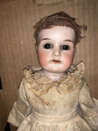 C.  1900 17 " A.  M.  4/0 Dep 370 Bisque Head/leather Body Doll - Made In Germany