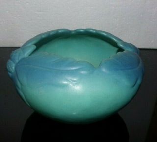 Vintage Signed Van Briggle Oak Leaf Acorn Art Pottery Blue/turquoise Bowl Vase