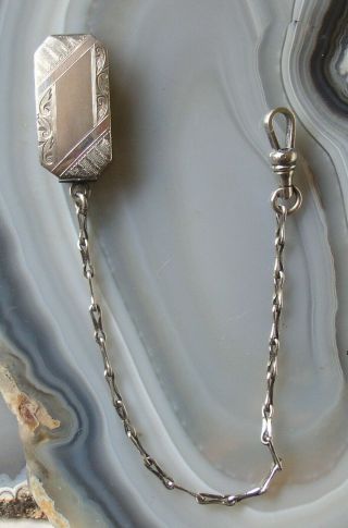 Vintage Art Deco Sterling Silver Belt Loop Pocket Watch Fob Chain,  No Mono
