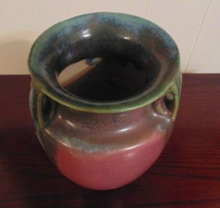 Vintage Fulper Pottery Vase 3 Handles Blue Green Drip Glaze 3 Chips