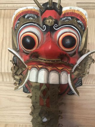 Vintage Balinese Hand Carved Rangda Wood Mask,  Wall Display