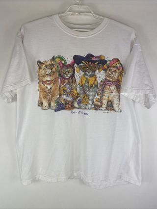Vintage Mardi Gras Orleans Cat Prints Of Tails T - Shirt Double Sided 2xl