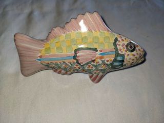 Vintage Mackenzie Childs Fish Knob Majolica Pottery Drawer Pull (right Facing)