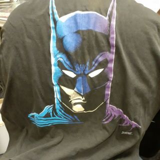 Vintage 1989 Dc Comics Batman Face Logo Black Graphic T - Shirt Size Large