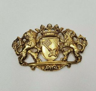 Vintage Dotty Smith Brooch Lion Crown Shield Crest Pin Gold Tone