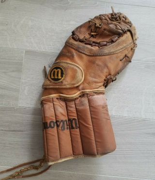 Vintage Wilson Hockey Goalie Double Leather Left Hand Wearer Glove H - 8301