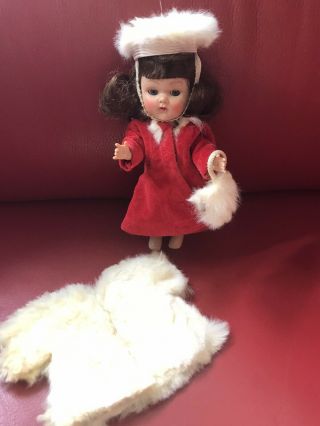 Vintage Vogue Tag Ginny Red Velvet Coat,  Fur Coat,  Hat And Muff (no Doll)