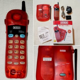 Vintage - Vtech " The Phone " See Thru Cordless Phone With Red Headset & Base