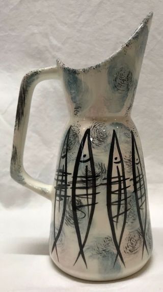 Vintage Mid Century Modern Jobi Hand Painted Pottery Pitcher Fish Signed