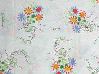 Set Vtg Pacific Queen Picasso Bouquet Of Peace Floral Sheets Flat Fitted & 2 Pc