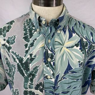 Vintage 90s Reyn Spooner Green Tropical Leaf Reverse Print Hawaiian Shirt XL 2