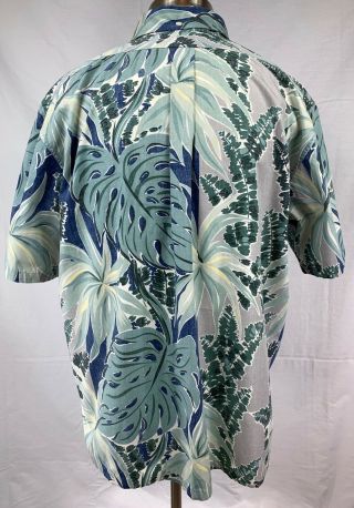 Vintage 90s Reyn Spooner Green Tropical Leaf Reverse Print Hawaiian Shirt XL 3