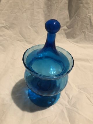 Vtg Empoli Glass Apothecary Jar Circus Tent Lid Blue Mcm