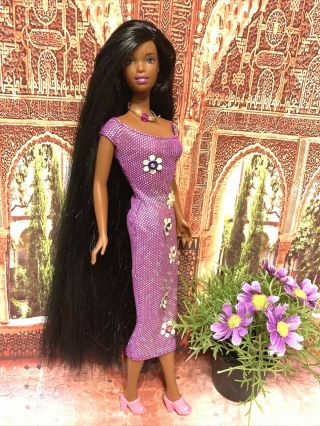 Cool Clips Barbie Aa Christie Doll Mattel 1990s Long Hair Dress