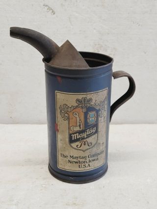 Vintage 1920s Maytag Fuel Mixing Can; Old Advertising Tin