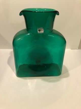 Vintage Blenko Art Glass Double Spout Water Pitcher Jug Green