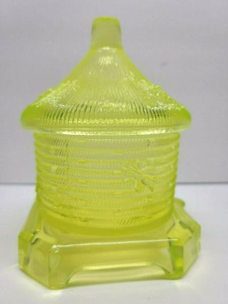 Vintage Boyd Vaseline Uranium Glass Honey Pot Jar Beehive