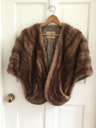 Vintage Natural Brown Mink Fur Stole/wrap Jacket With Pockets,  Small/medium