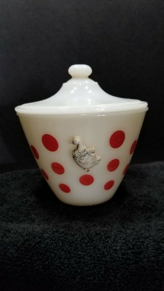Vintage Fire King Red Dot Grease Jar With Lid D8