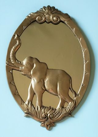 Vintage Brass Elephant Oval Wall Mirror 12 Inches By 8 Inches