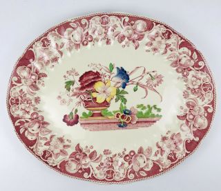 17 - 1/4” Large Vtg Royal Doulton Pomeroy Red Transferware Oval Platter Scalloped