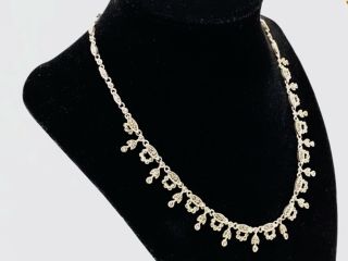 925 Sterling Silver Vintage Art Deco Marcasite Flower Links Necklace