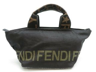 Authentic Fendi Logo Vintage Canvas Mini Tote Hand Bag Pre - Owned
