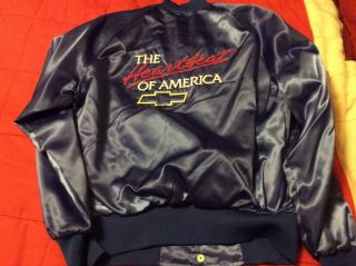 Vintage Chevy The Heartbeat Of America Men‘s Blue Satin Jacket Size Medium