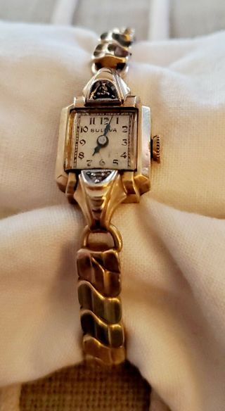 Vintage Women’s Bulova Watch 10k Filled Gold Plate 2 Diamond Accent