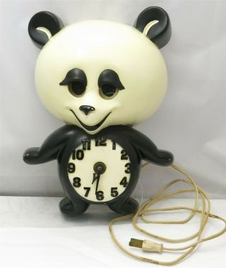 Vintage Spartus Panda Bear Electric Wall Clock W/ Moving Eyes
