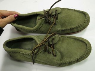 Vintage Quoddy - South Willard Olive Green Suede Leather Boat Shoes Men Size 10