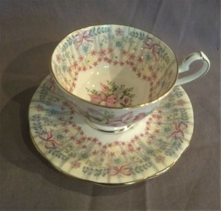 Vintage Queen Anne " Royal Bridal Gown " Tea Cup & Saucer Plate Orchids Bows