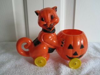 Vintage Halloween Rosbro Rosen Plastic Spooky Cat Jol Pumpkin