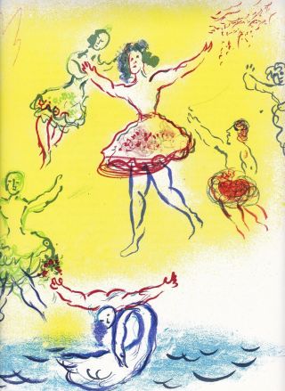 Vintage Lithograph Paris Opera " Swan Lake " By Marc Chagall